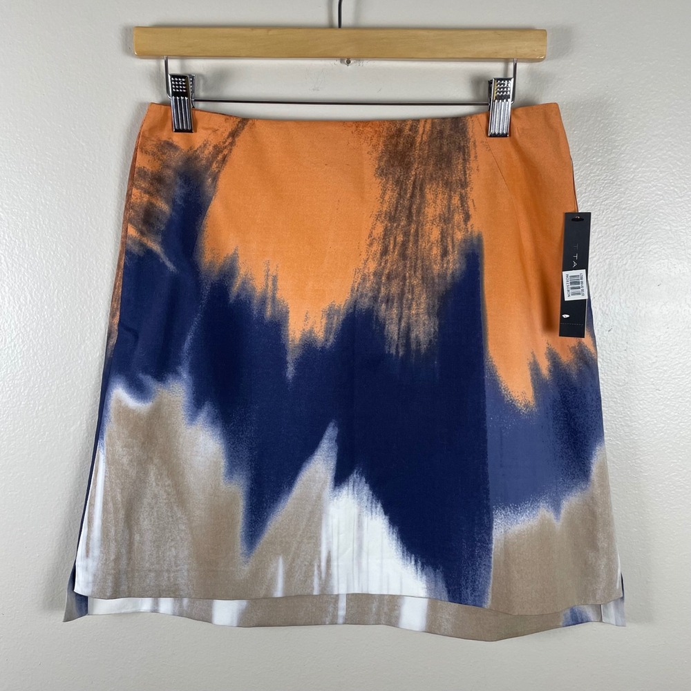 T Tahari Women's 4 Borage Skirt Orange Zest Abstract Brushstroke‎ Print NEW
